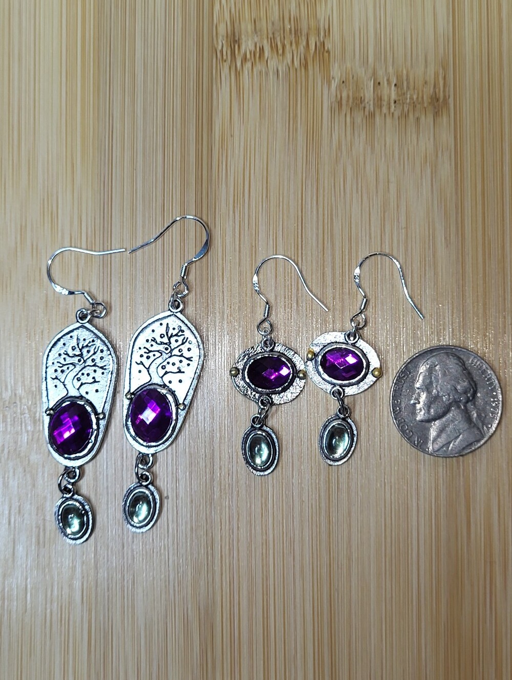 Silver-Tone Purple Gemstone Dangle Earrings - Elegant Women’s Jewelry
